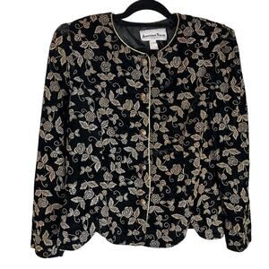 Vintage Another Thyme black velvet gold floral embroidered jacket size large